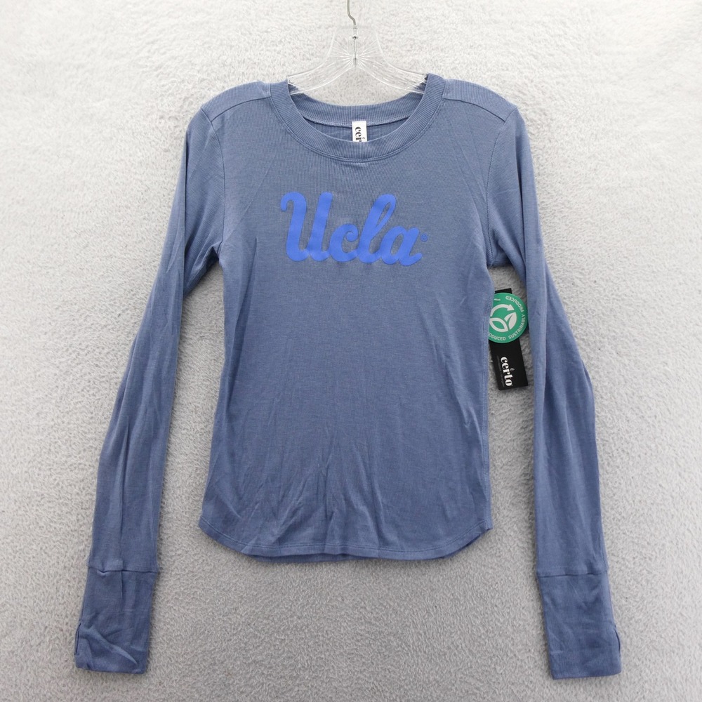 Certo Shirt Women Small UCLA Blue‎ Long Sleeve Rib Knit Sustainably Produced Top